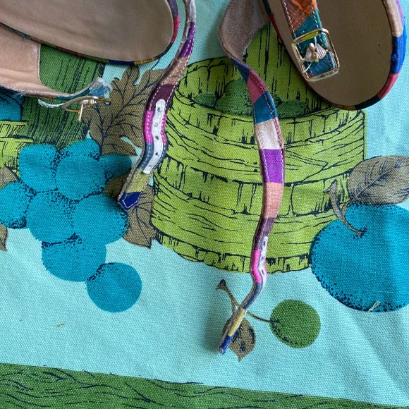 Vintage 1950s 1960s Spring Rainbow Plaid Silk Palter DeLiso Sandals Size US 9M - Picture 12 of 12